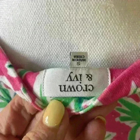 Crown & Ivy Knit MIDI Dress Size S Pink Green Palm Design Stretchy Resortwear - Picture 9 of 10